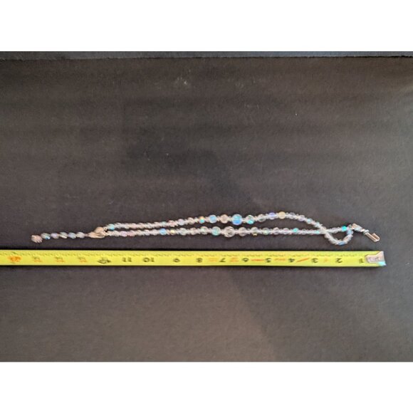 Vintage Aurora Borealis Crystal Beaded Double Strand Necklace With Silver-Tone C - Picture 6 of 6